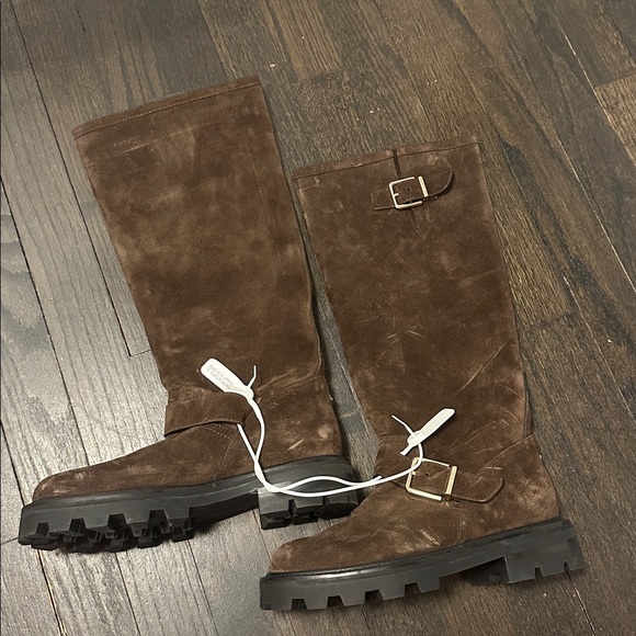 JIMMY CHOO Biker suede mid-calf boots, brown, size 35.5 - Picture 2 of 2